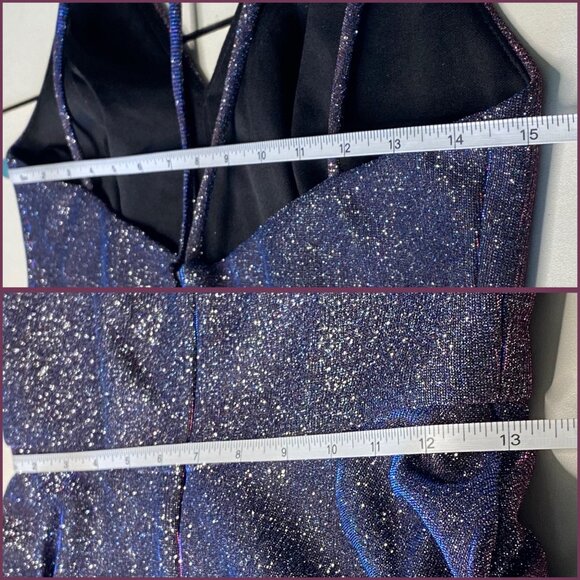 Xscape Purple Blue Glittery Multichrome V-Neck Fit & Flare Mini Dress Sz 4 NEW - Picture 9 of 11